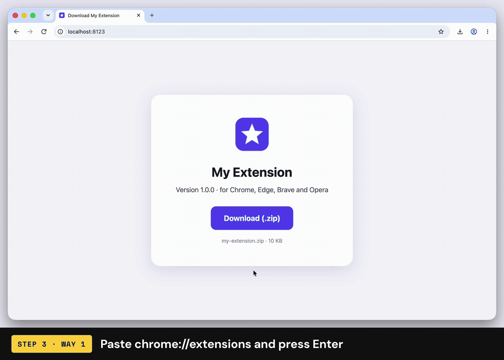 Typing chrome://extensions into Chrome's address bar and pressing Enter, which opens the Extensions page